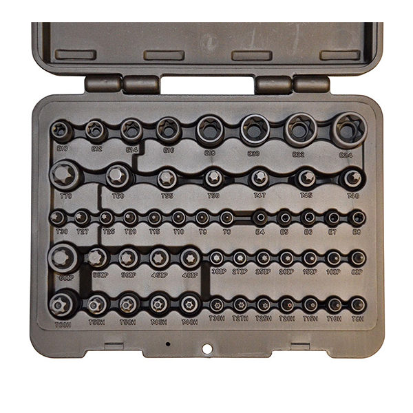 MulWark 64-Piece Master-Torx-Automotive-Mechanics-Tool | 3/8, 1/4, 1/2 in.  Drive Torx Bit Socket and External Torx Socket Set w./ Impact Adapter and